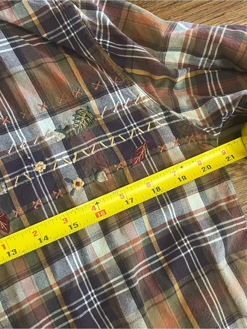 Y2k plaid denim button up shirt Fall western embroidered M S country